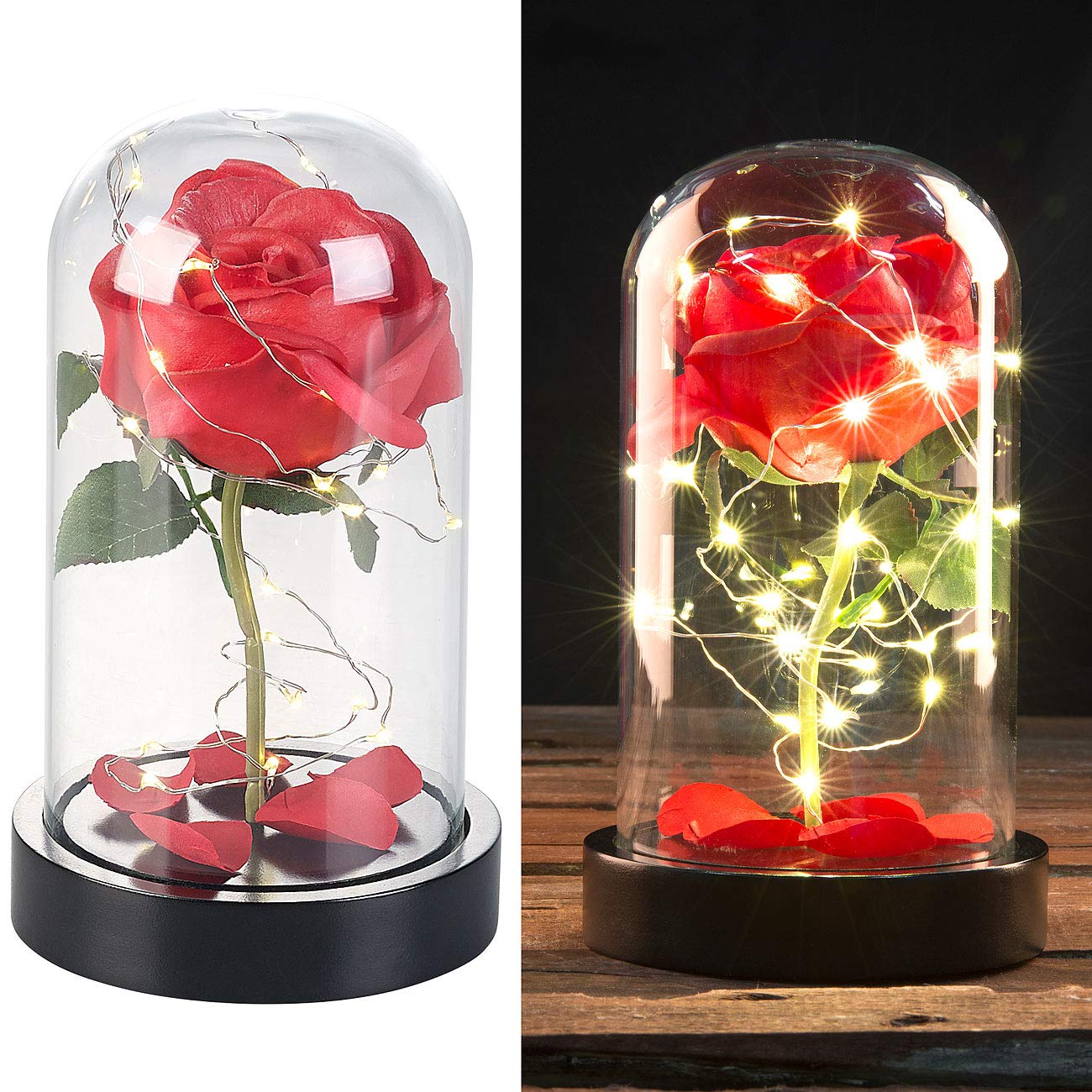 Lunartec Licht-Dekoration Rose im Glas LED rot 11,5x20cm