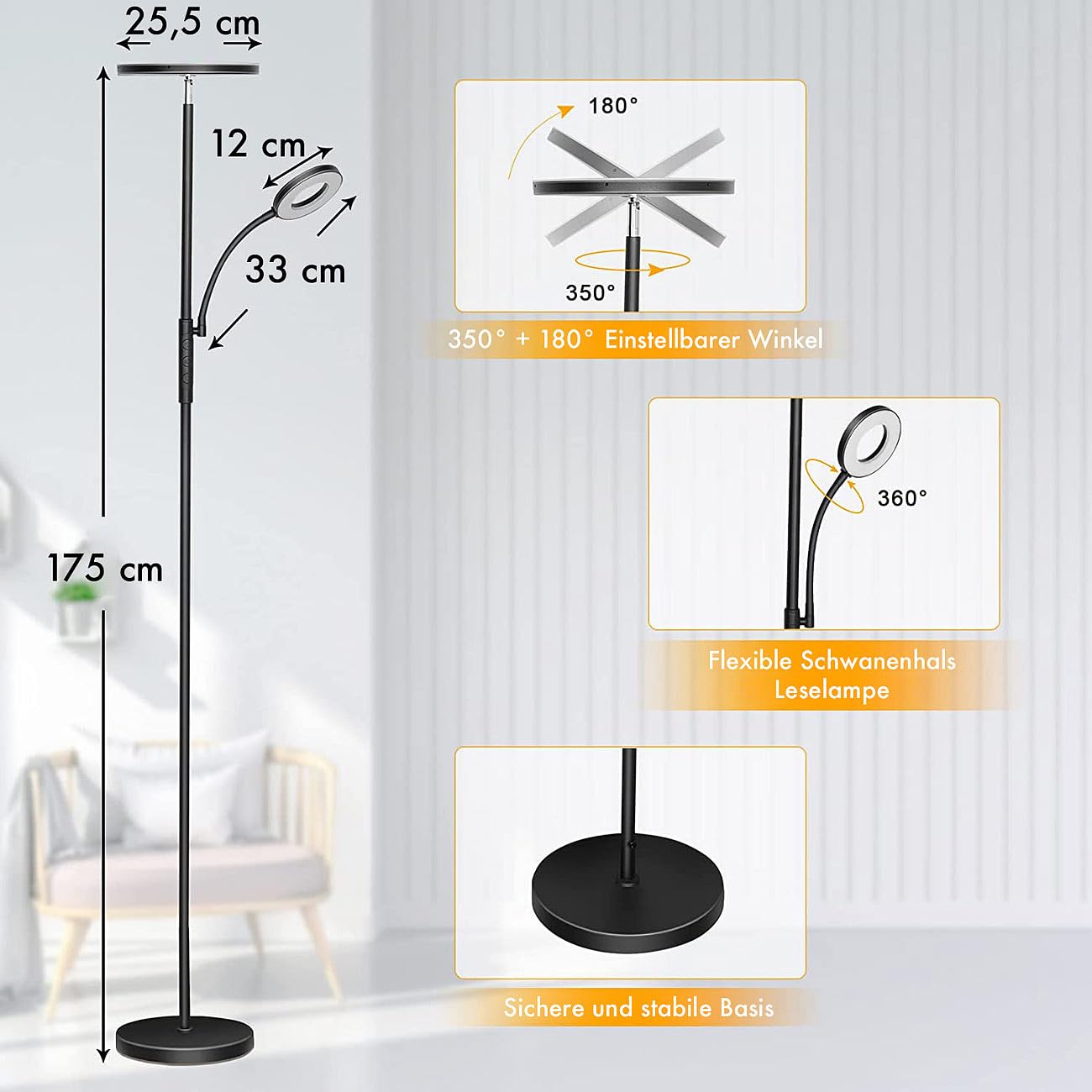 Lunartec Außenbeleuchtung LED-Deckenfluter 2800 lm schwarz dimmbar