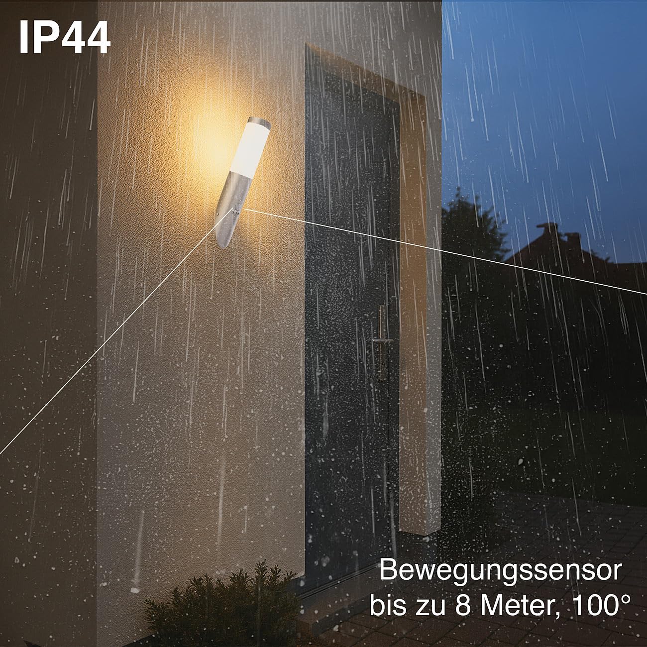 Lunartec Außenbeleuchtung E27 Wandlampe Sensor Edelstahl