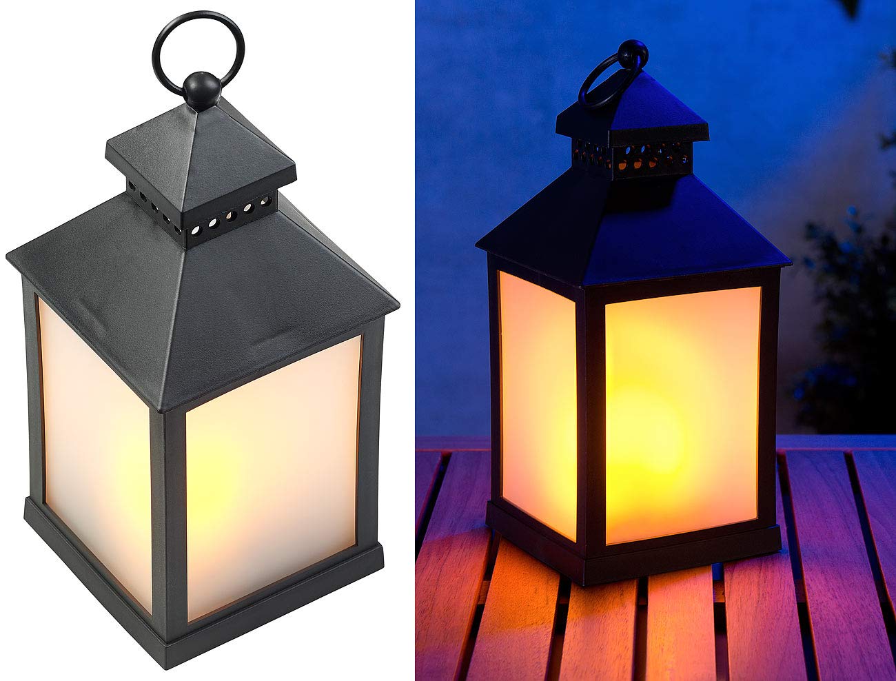 Lunartec Außenbeleuchtung LED-Laterne Flammenspiel 2er-Set schwarz