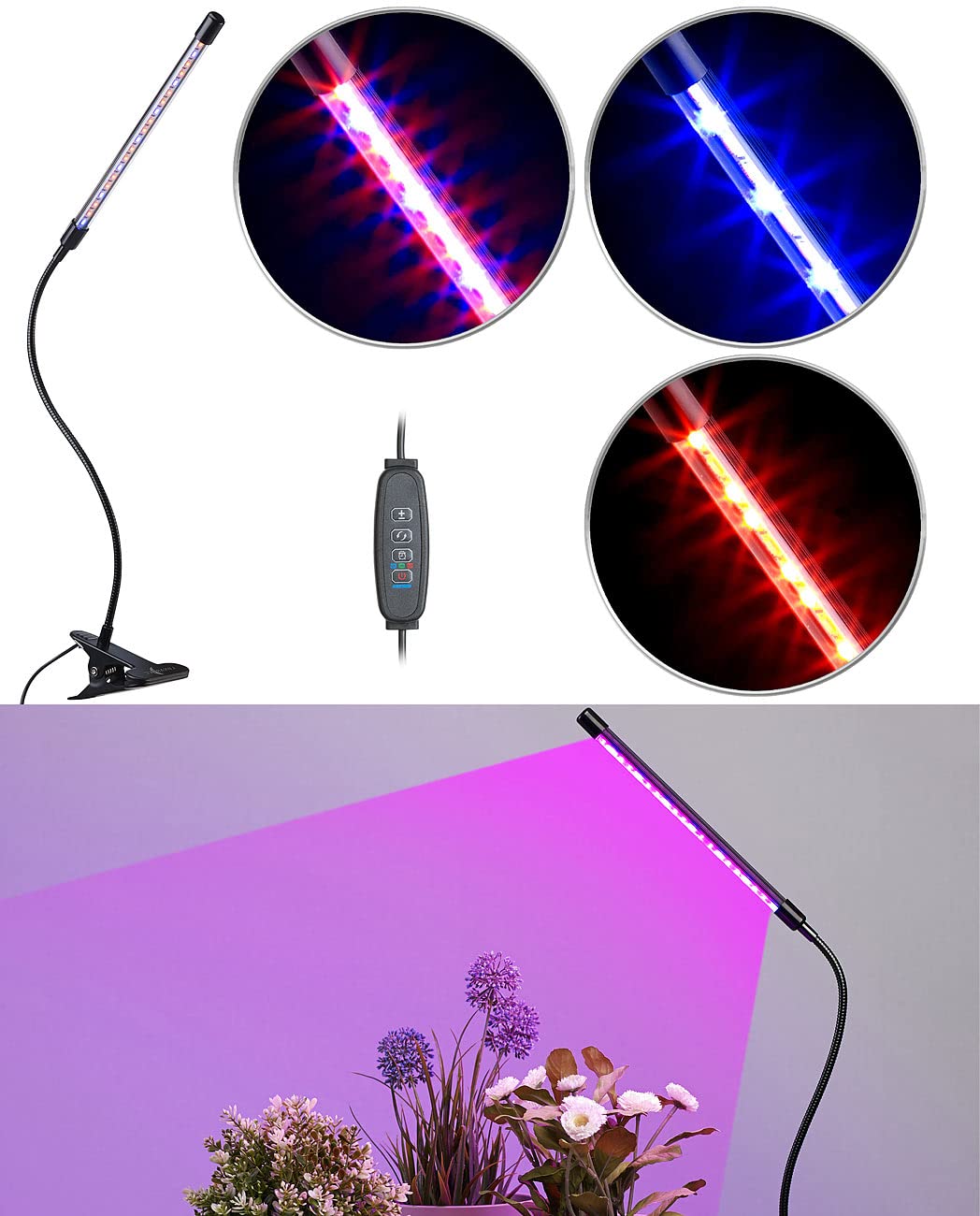 Lunartec Leuchtmittel LED-Pflanzenlampe rot-blau USB dimmbar Clip