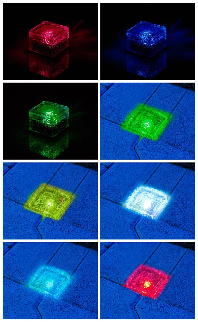 Lunartec Außenbeleuchtung Solar Glasbaustein RGB Leuchte IP44