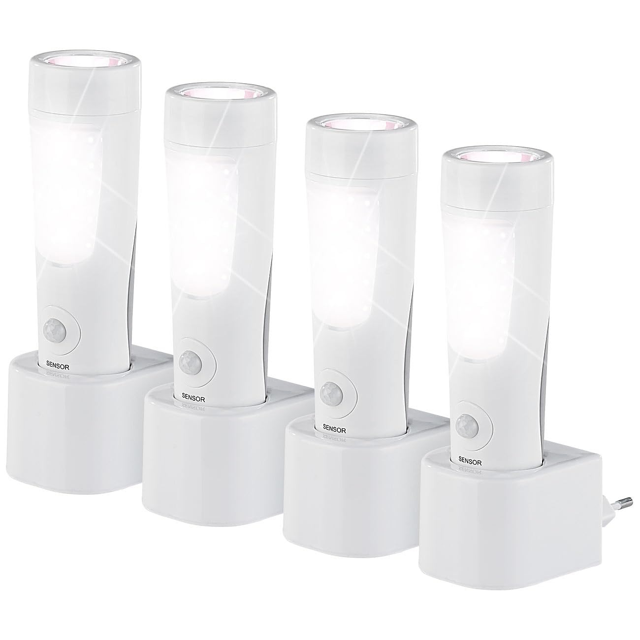Lunartec Taschenlampen 4in1 Nachtleuchte 4er-Set Akku Sensor