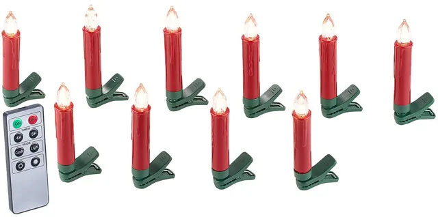 Lunartec Christbaumkerzen 10er-Set LED Rot mit Fernbedienung