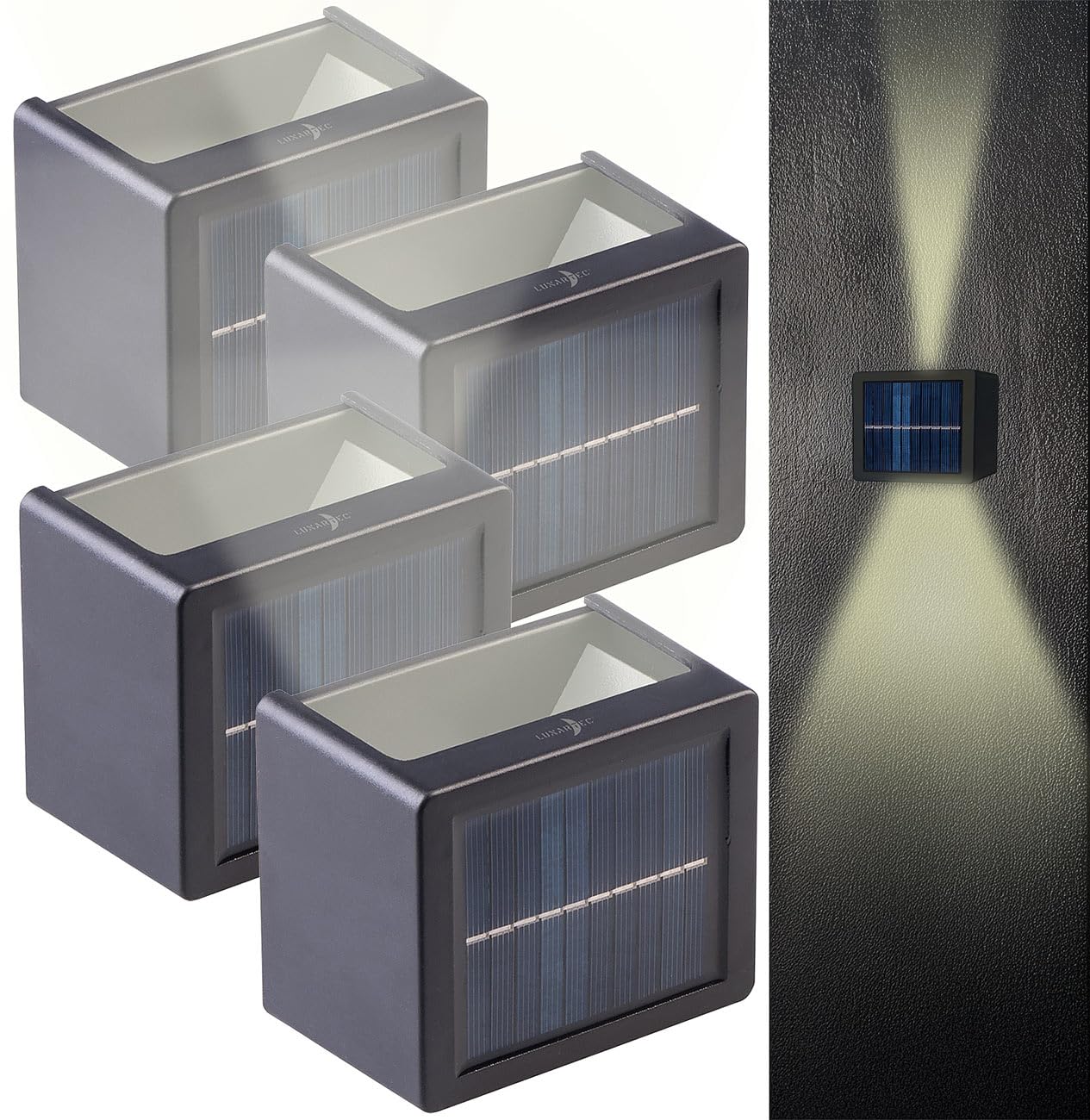 Lunartec Außenbeleuchtung Solar-Wandleuchte 4er-Set warmweiß IP65
