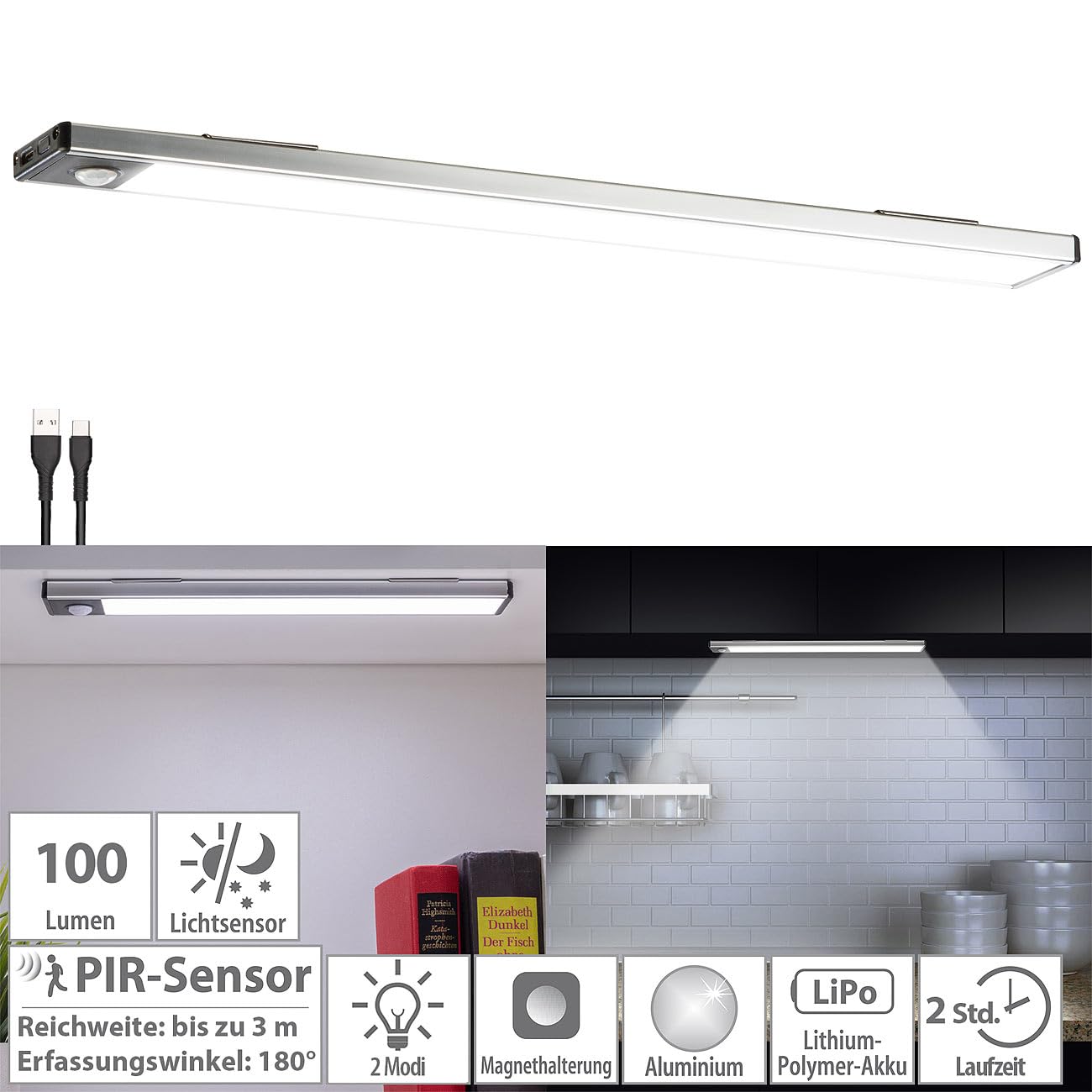 Lunartec Innenbeleuchtung LED-Lichtleiste 33cm tageslichtweiß