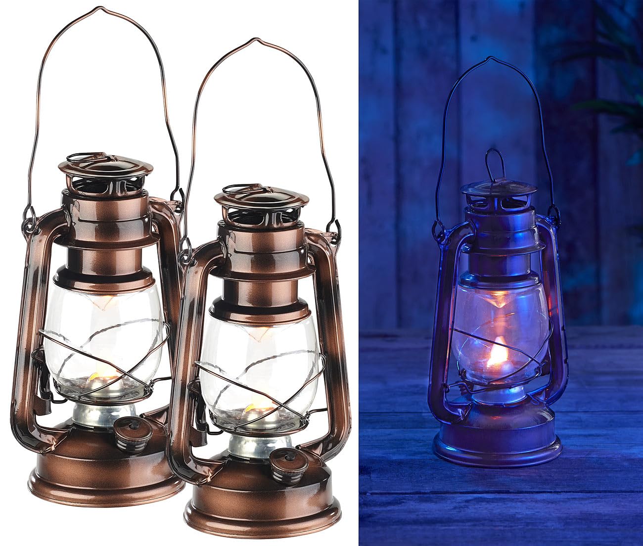 Lunartec Licht-Dekoration Sturmlaterne LED Bronze 2er-Set