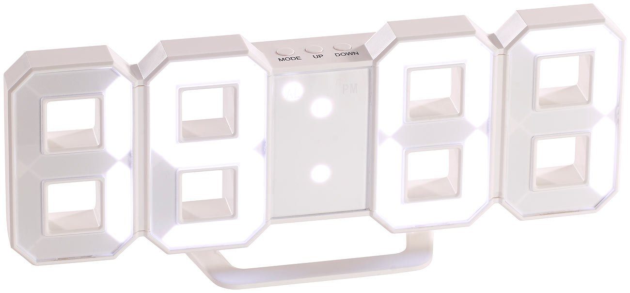 Lunartec LED-Uhren 3D Digital-Wanduhr LED weiß Netzteil