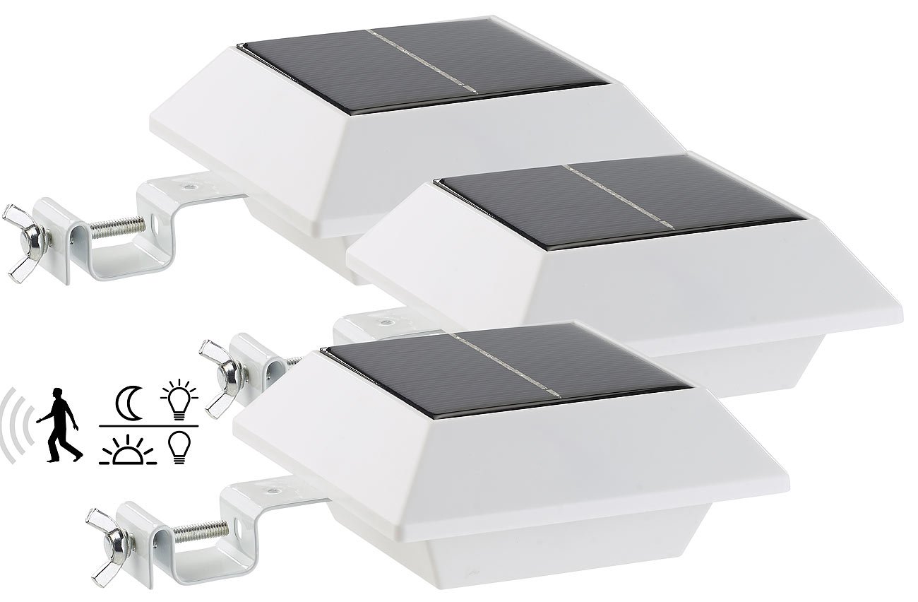 Lunartec Außenbeleuchtung Dachrinnen Solarlampe LED 3er-Set