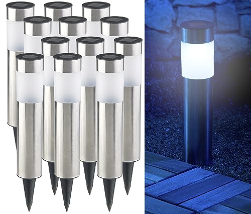 Lunartec Außenbeleuchtung Gartenlampe Solar 12er-Set Edelstahl IP44