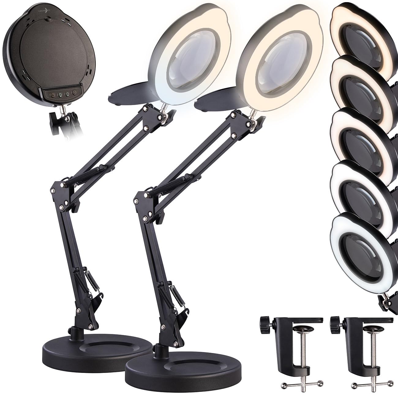 Lunartec LED-Uhren LED-Lupenleuchte 10-fach 500 lm 2er-Set dimmbar