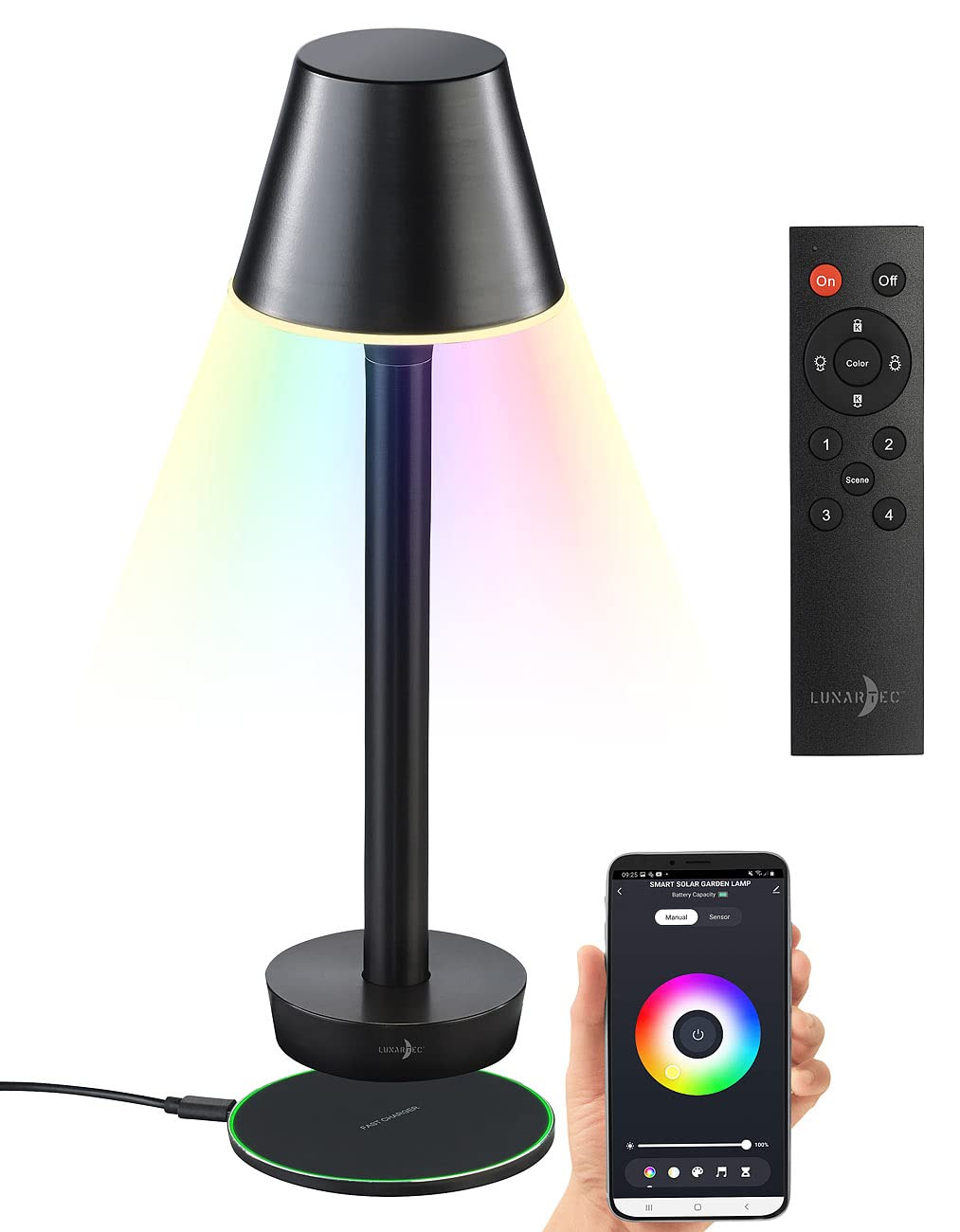 Lunartec OT-130 Outdoor-Tischlampe RGB Akku mit App IP67