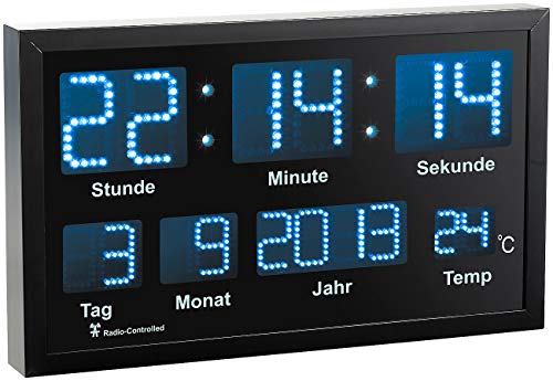 Lunartec Digitaluhr Funk LED blau Wand Tisch Datum