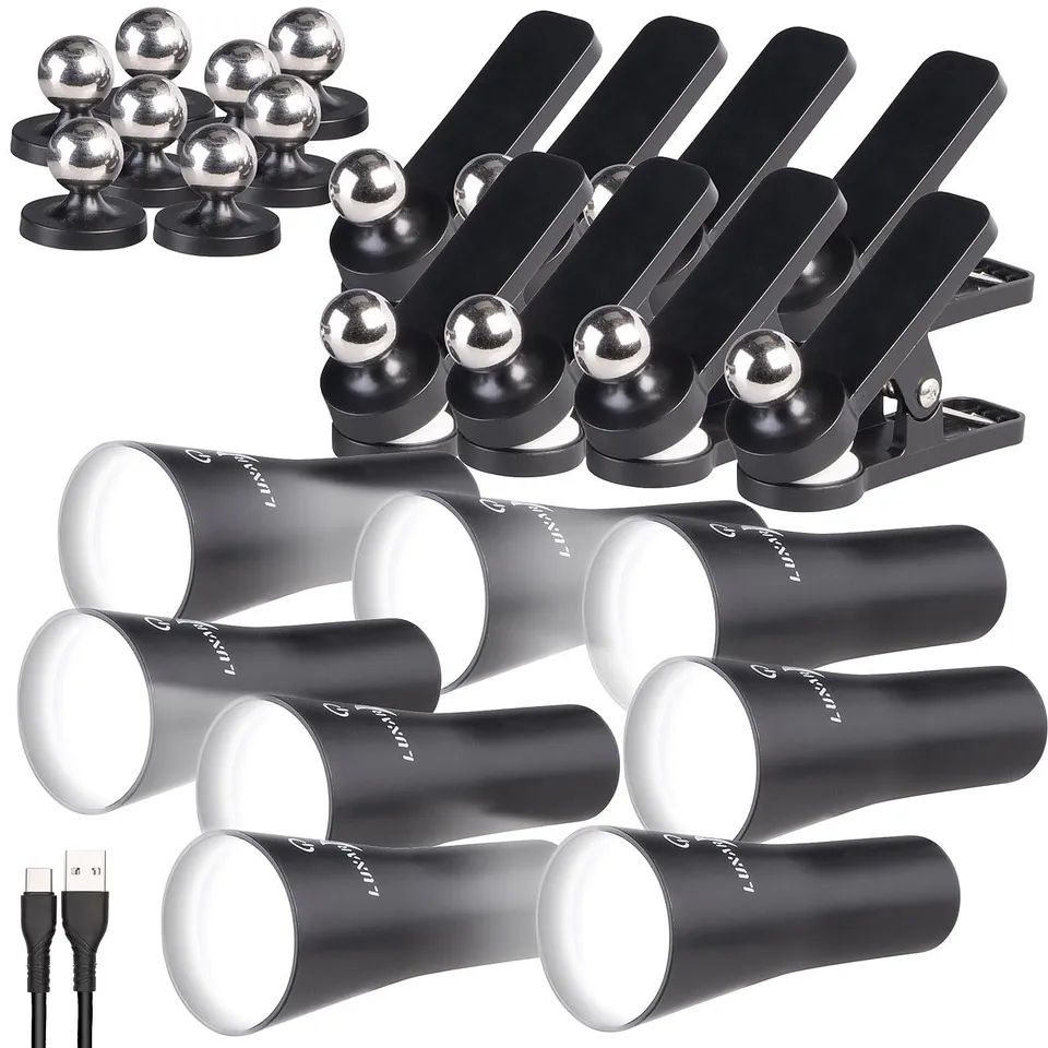 Lunartec Taschenlampen 3in1 Akku-Lampe schwarz 8er-Set 150 lm