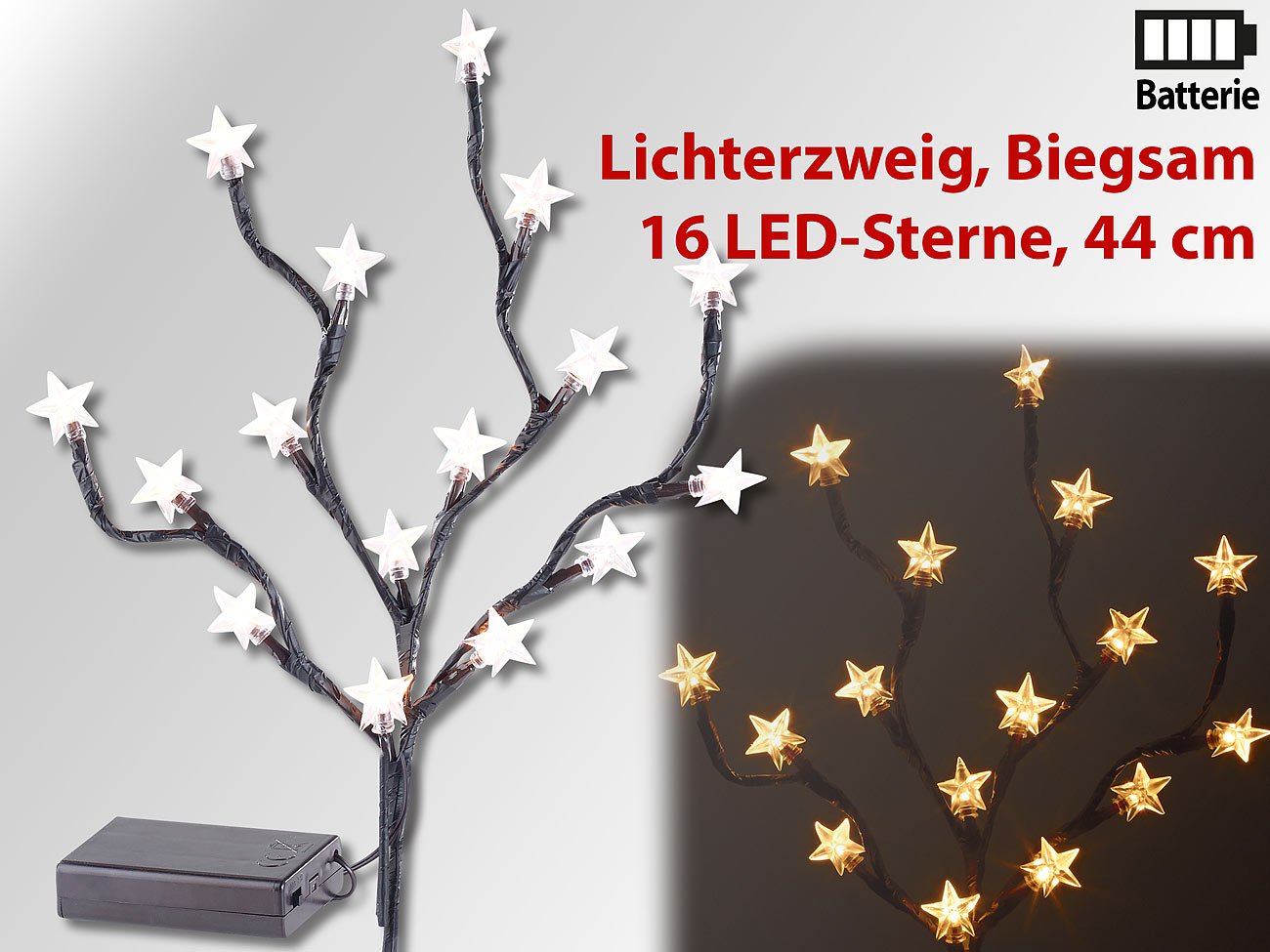 Lunartec LED-Lichterzweig 16 Sterne 44 cm batteriebetrieben