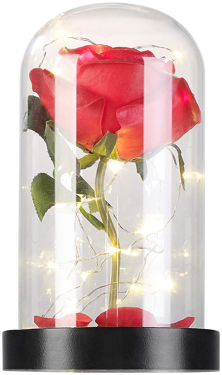 Lunartec Licht-Dekoration Rose im Glas LED rot 11,5x20cm