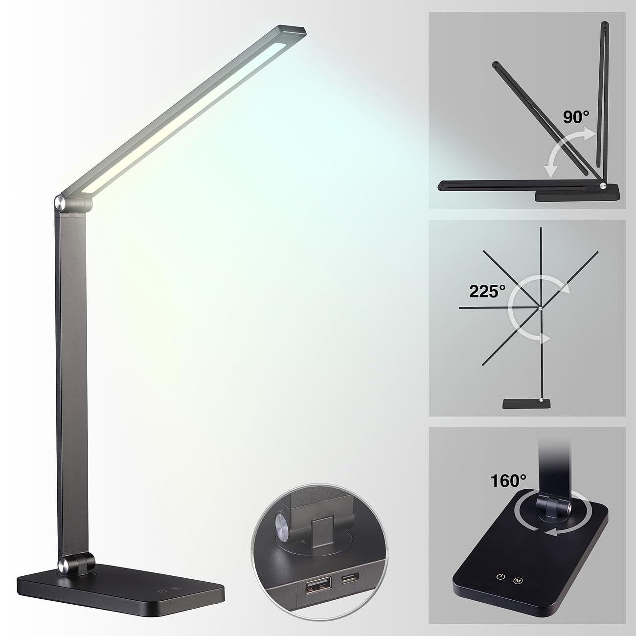Lunartec Innenbeleuchtung Tischlampe LED Akku schwarz CCT