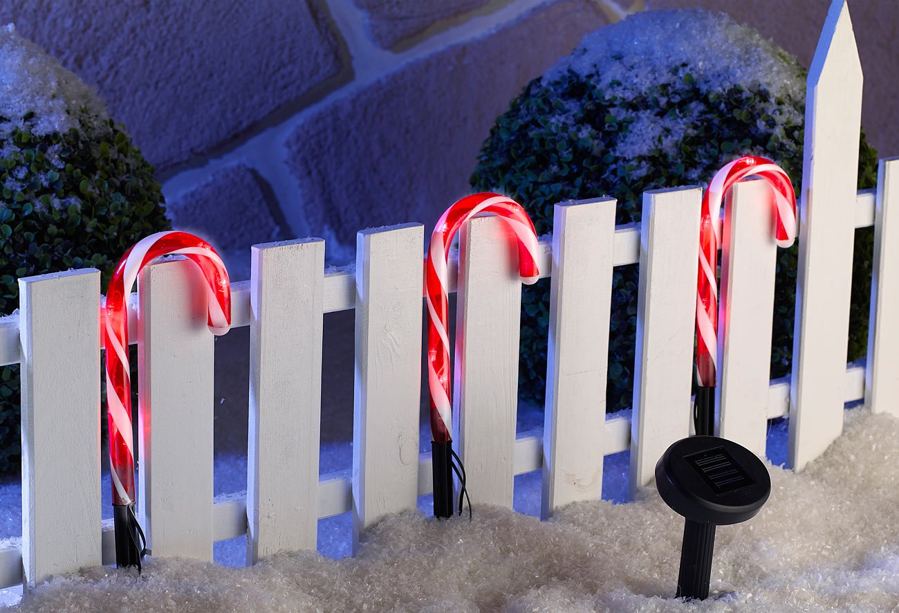 Lunartec Licht-Dekoration Zuckerstangen Solar 3er-Set LED