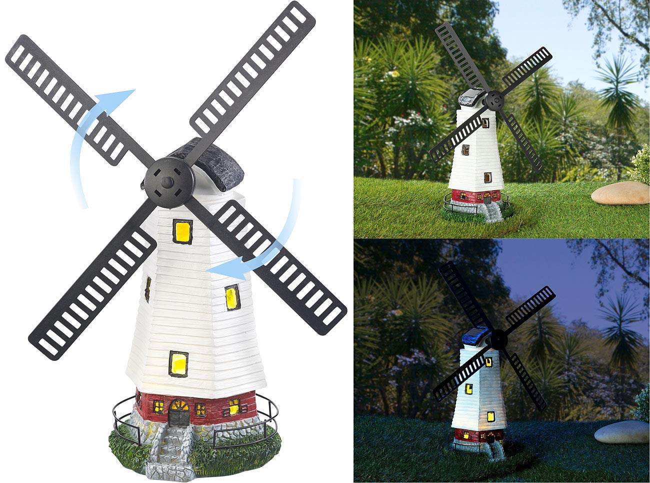 Lunartec Licht-Dekoration Solar-Windmühle mit LED 32cm 2er-Set