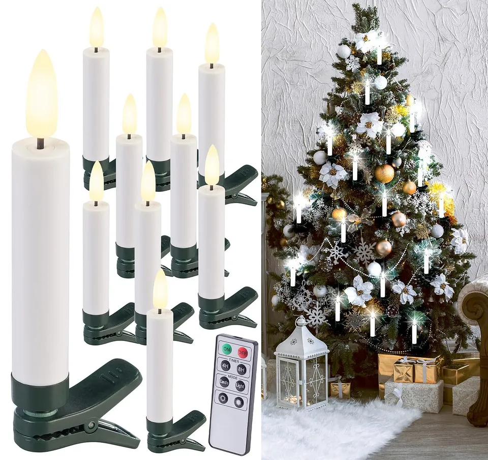 Lunartec Christbaumbeleuchtung LED-Kerzen 10er-Set weiß