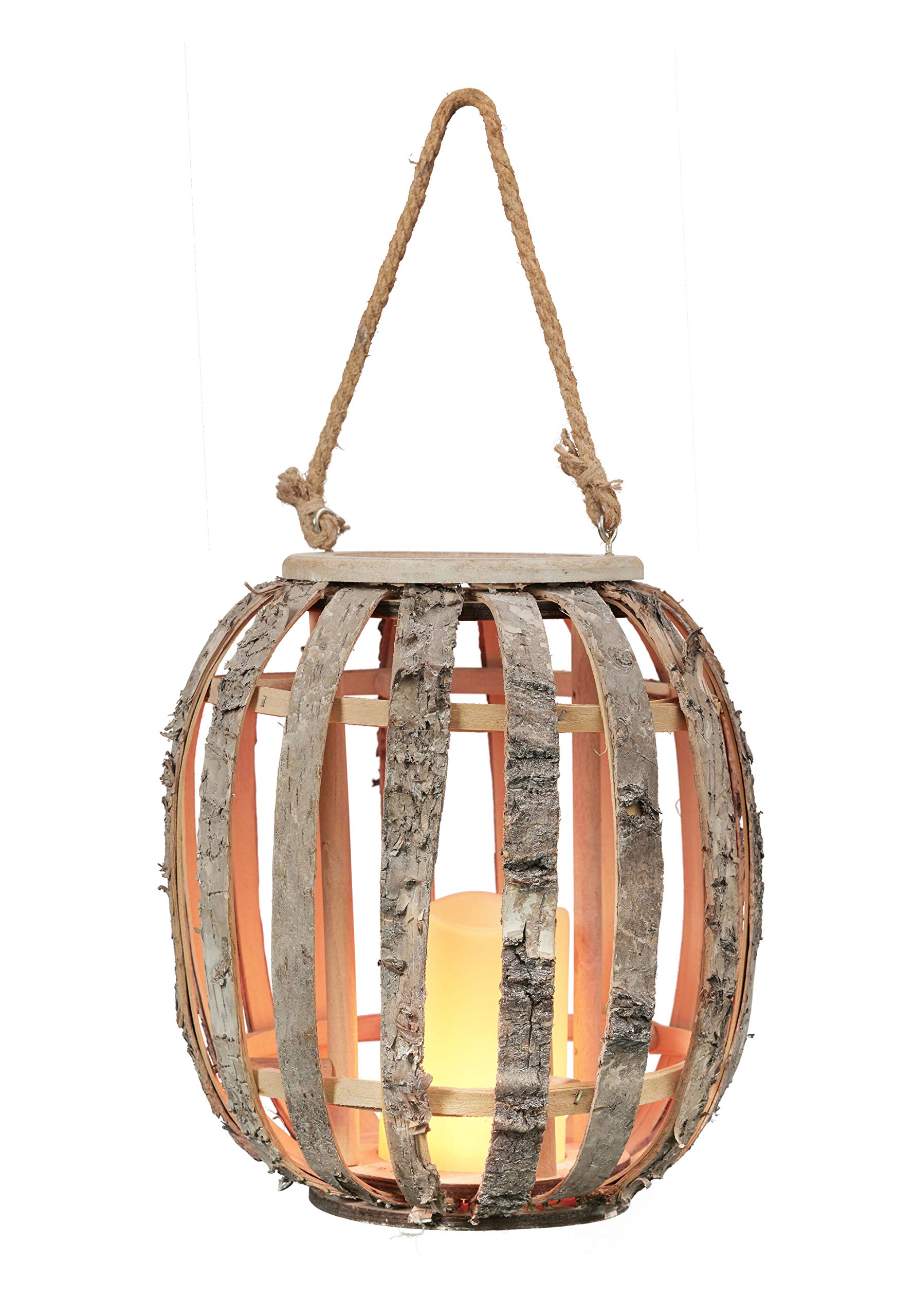 Bonetti LED Laterne Birkenholz mit LED-Kerze 28 cm batteriebetrieben