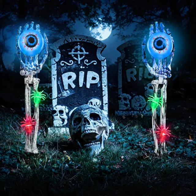 Qedertek Lighting Halloween Skelett-Hände Deko blau 2er-Set