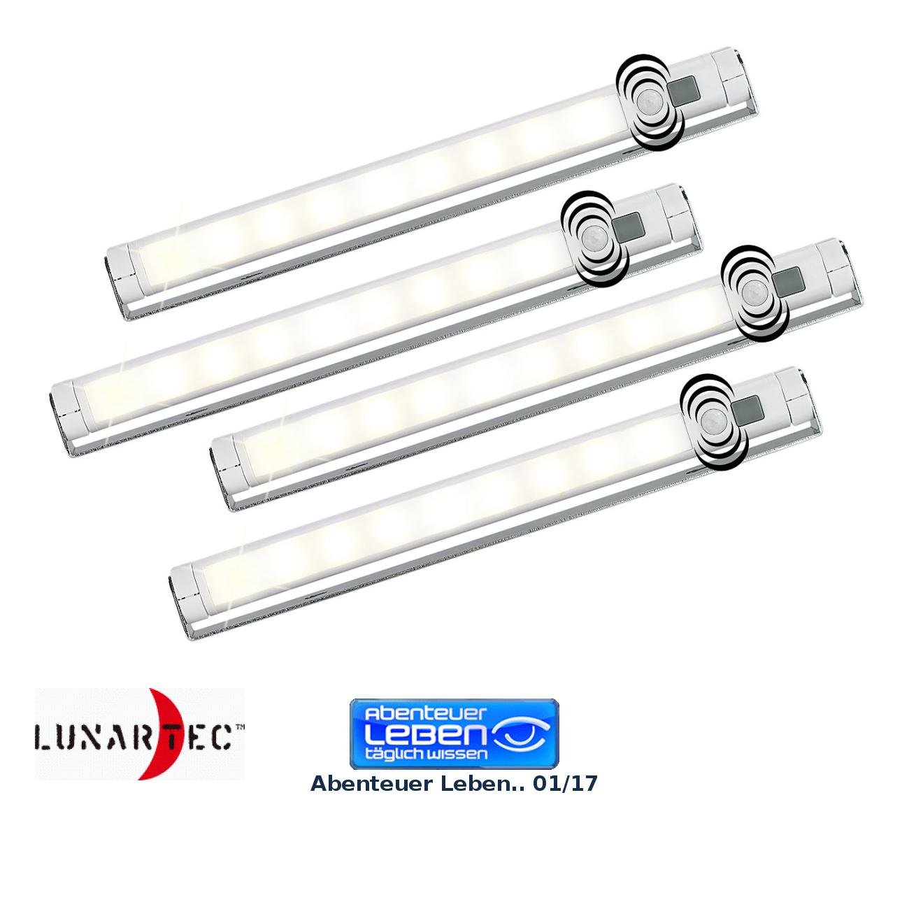 Lunartec Lichtleiste Batterie 4er-Set warmweiß PIR-Sensor
