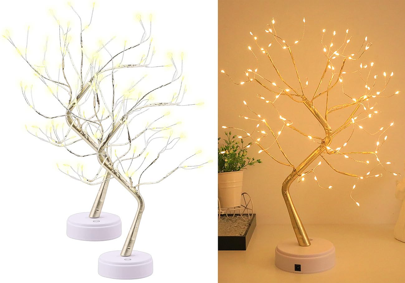 Lunartec Innenbeleuchtung LED-Lichterbäume gold 2er 53 cm