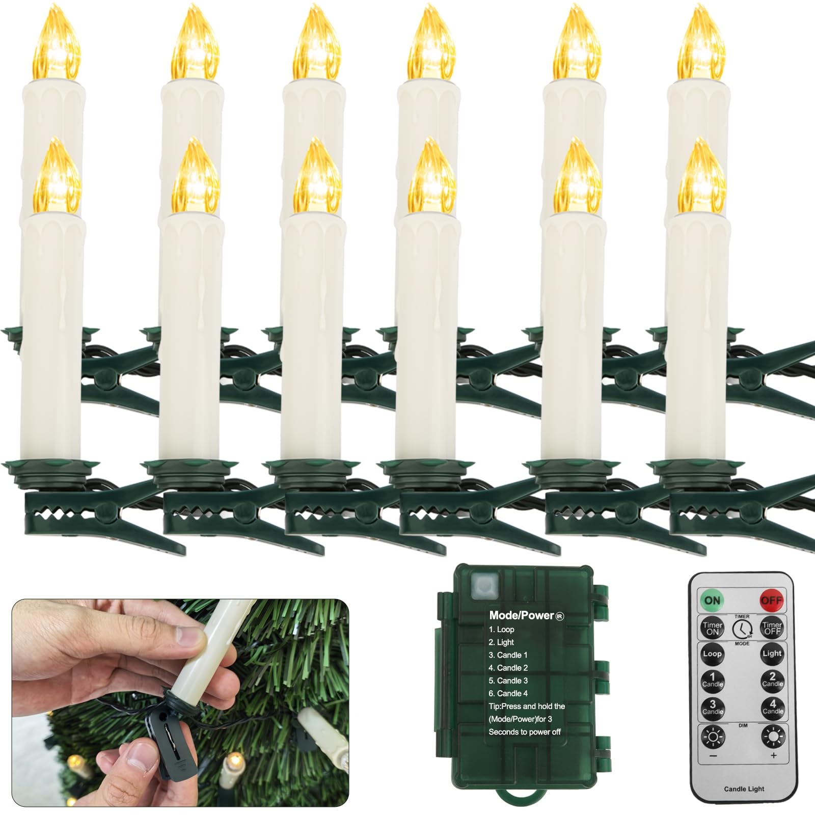 Koopower Candle Lights LED Kerzen-Lichterkette 4 m 12 Kerzen warmweiß