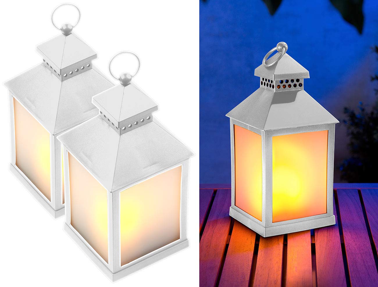 Lunartec Außenbeleuchtung LED-Laterne Flamme weiß 2er-Pack