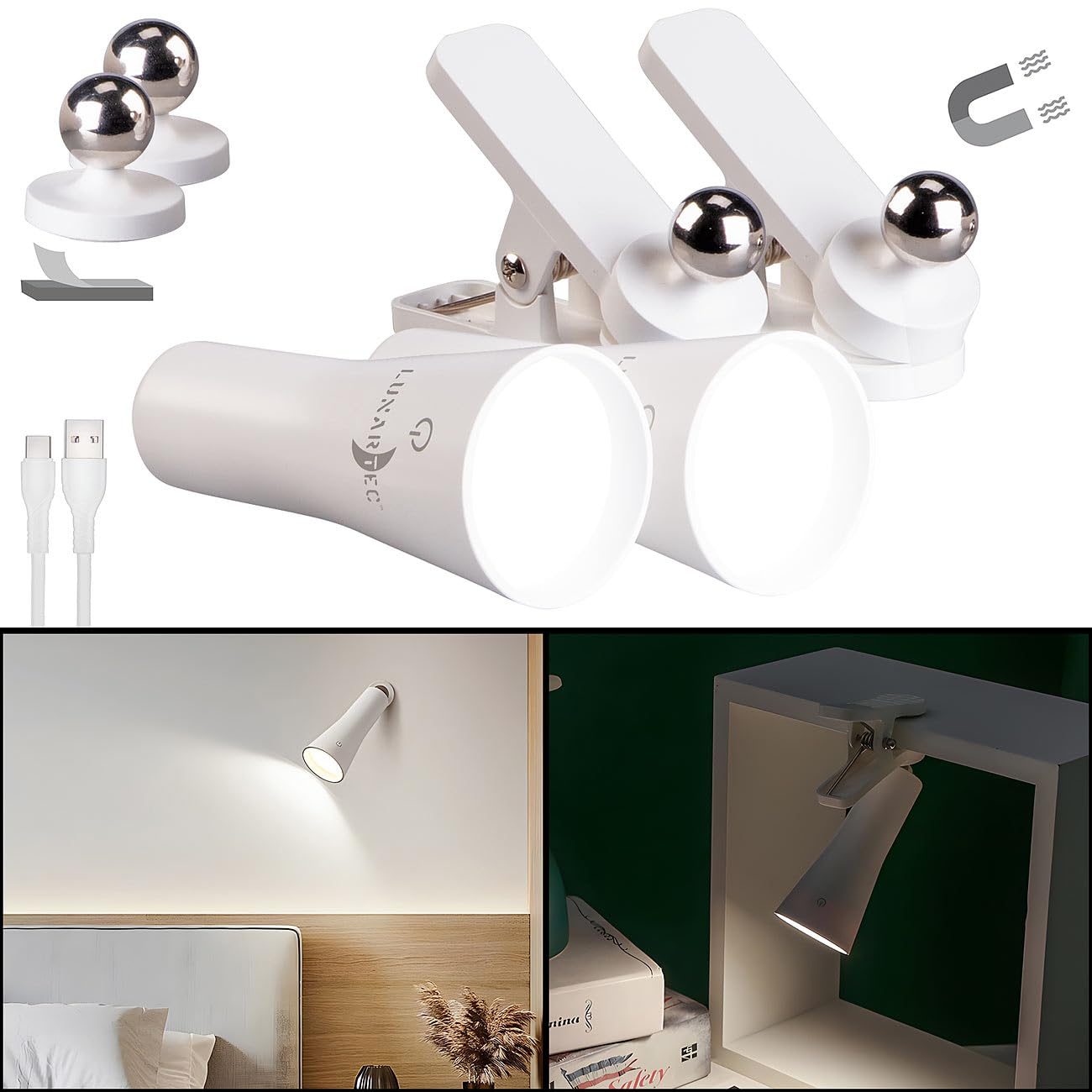 Lunartec Taschenlampen 3in1 Akku-Lampe weiß 2er-Set 150 Lumen