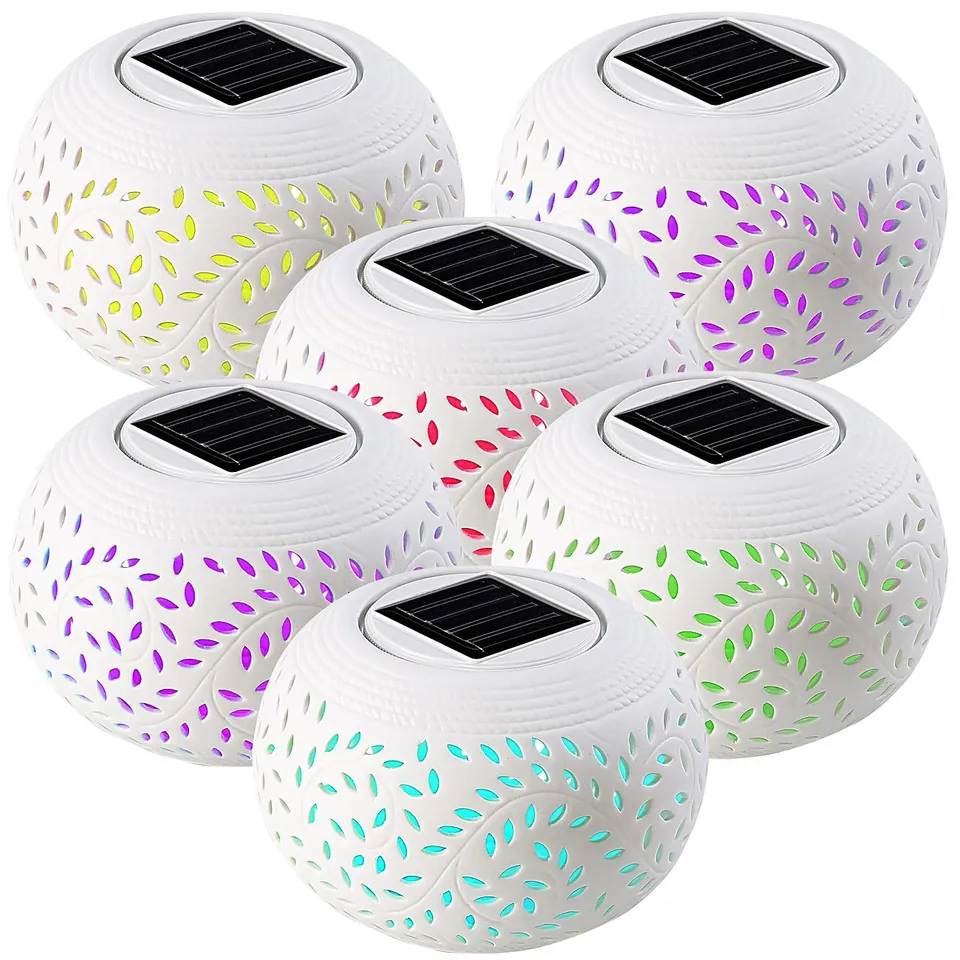 Lunartec Außenbeleuchtung Solar-Laterne 6er-Set Porzellan warmweiß RGB
