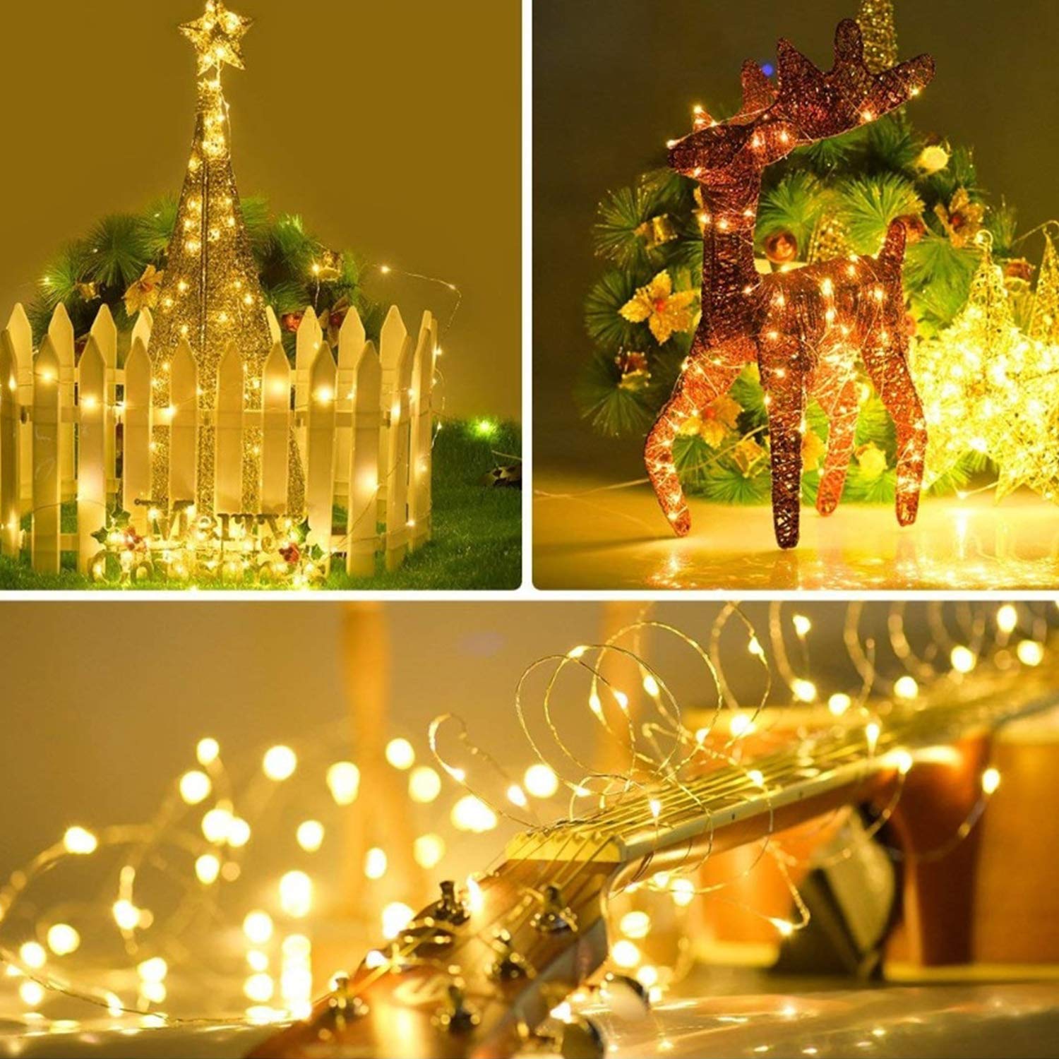Bxroiu Lichterkette 20 LED warmweiß 2m 2er-Set Batterie