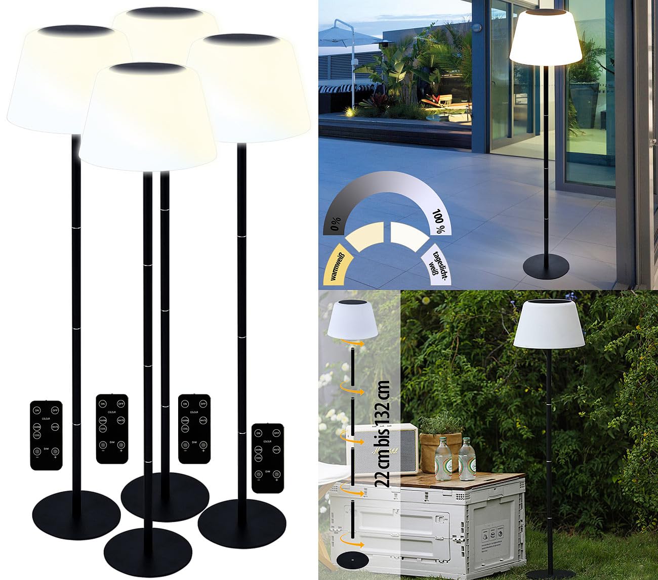 Lunartec Außenbeleuchtung Solar-Stehleuchten 4er-Set CCT 400 lm