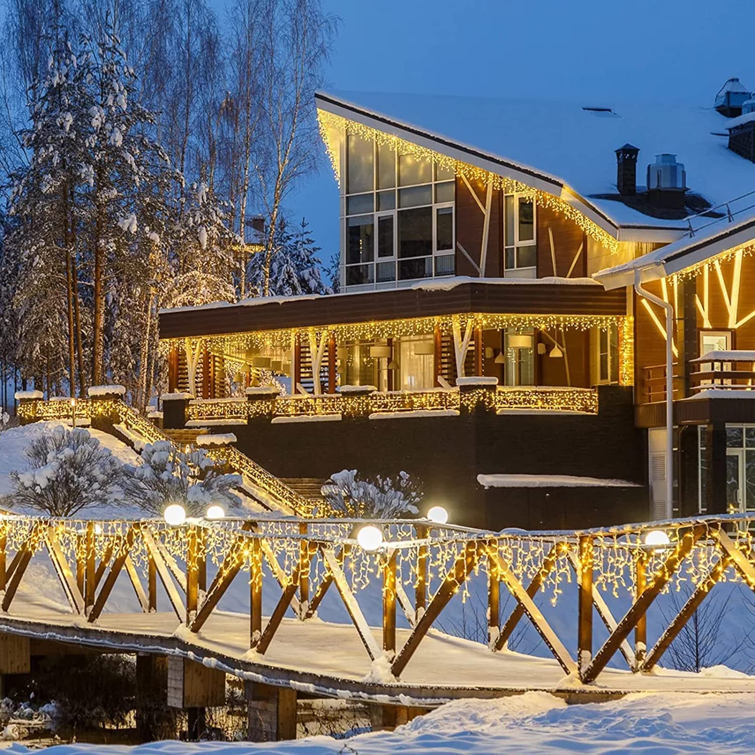 Qedertek Lighting Eisregen Lichterkette 15,3m 612 LED warmweiß