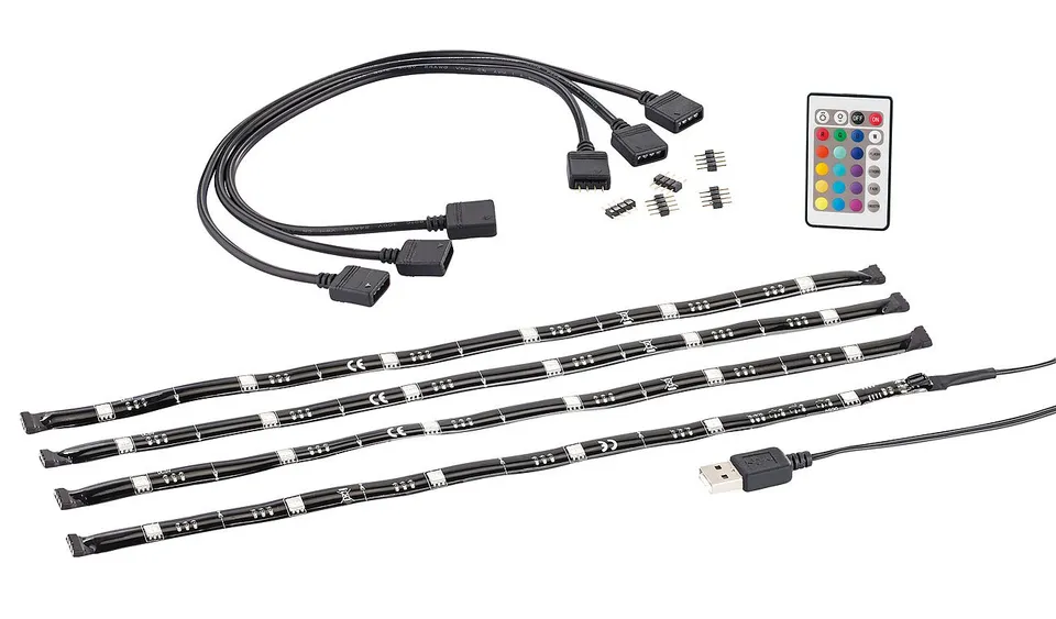 Lunartec Innenbeleuchtung TV-Hintergrundbeleuchtung RGB 4 Leisten USB