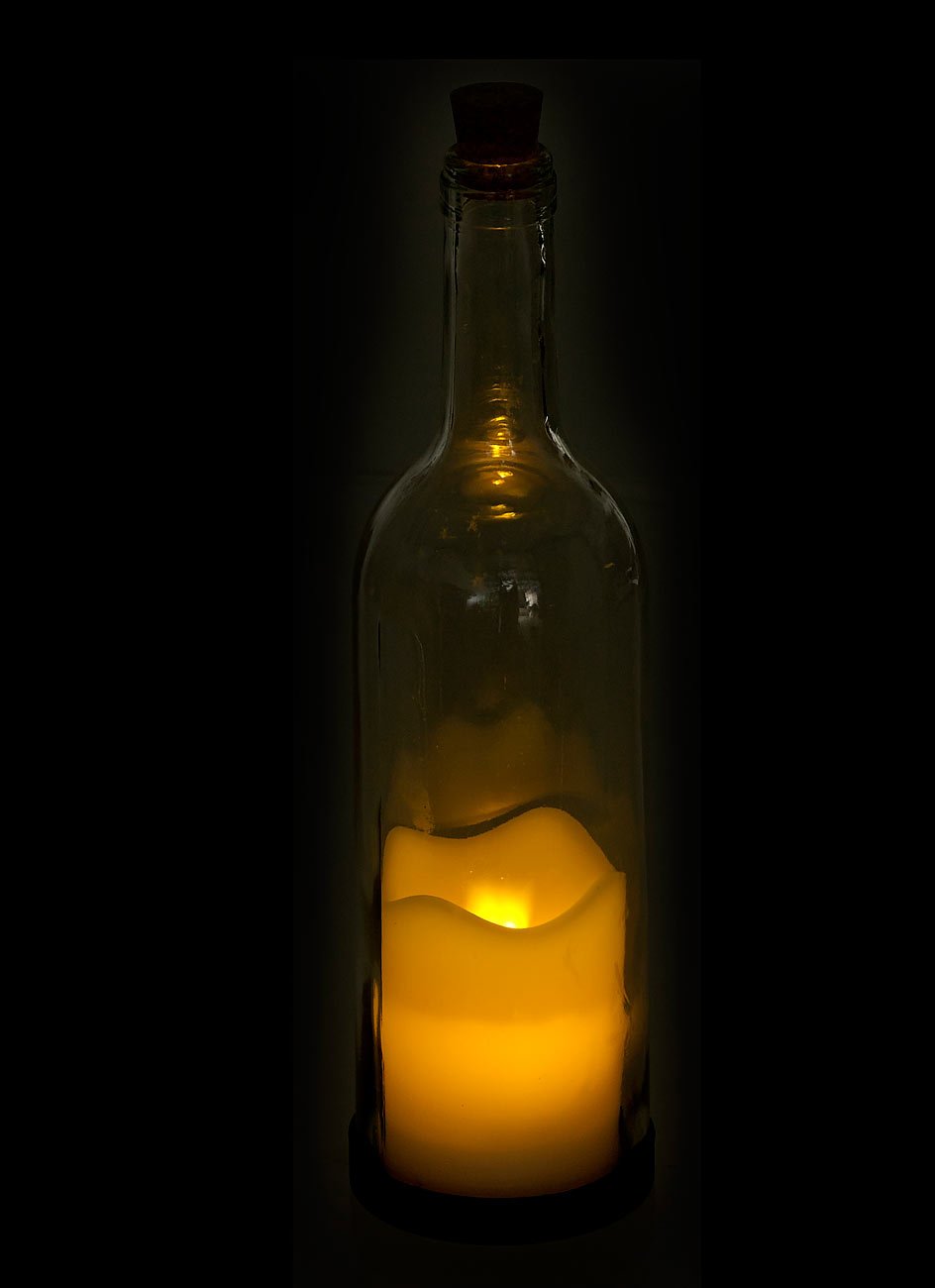 Lunartec Licht-Dekoration Flaschenlicht Glas LED-Kerze Timer