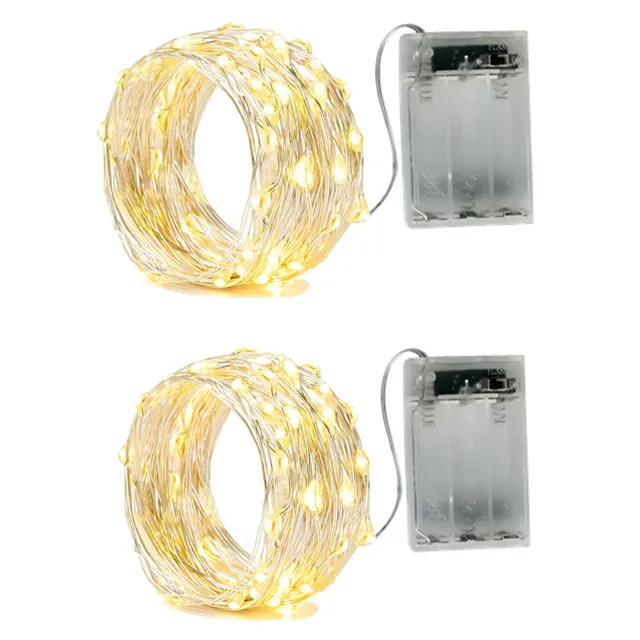 Bxroiu Lichterkette 50 LED Silberdraht 5 m warmweiß 2er Set