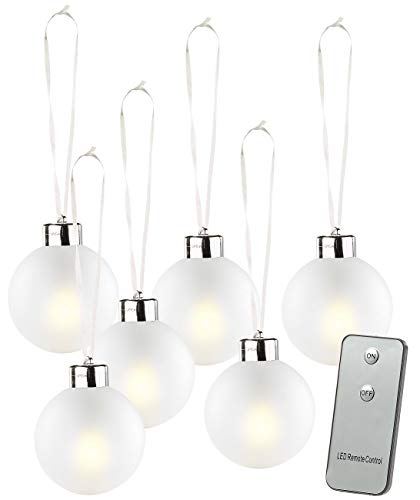 Lunartec Licht-Dekoration Weihnachtskugeln Glas weiß 6 Stück LED