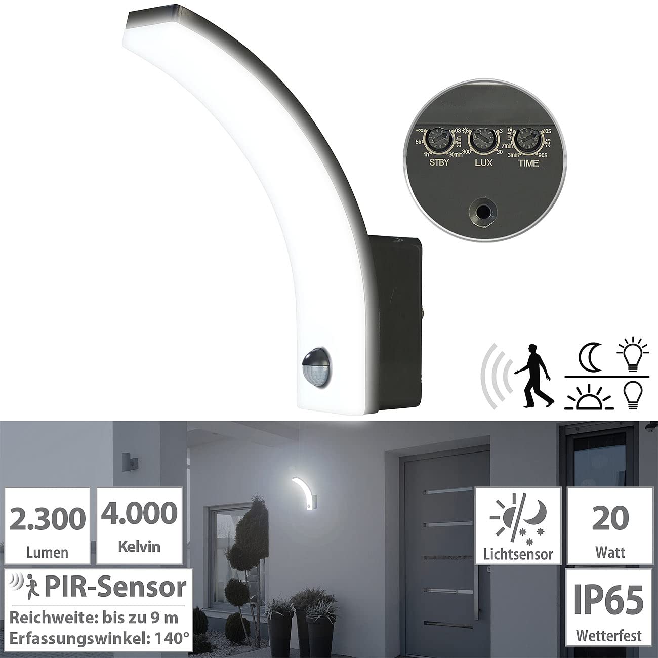 Lunartec Außenbeleuchtung LED-Wandleuchte 2300 lm schwarz