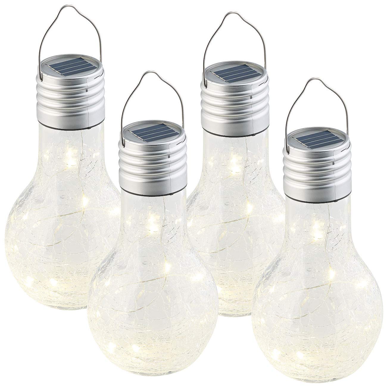 Lunartec Leuchtmittel Solar-Glühbirne Crackle warmweiß 4er-Set