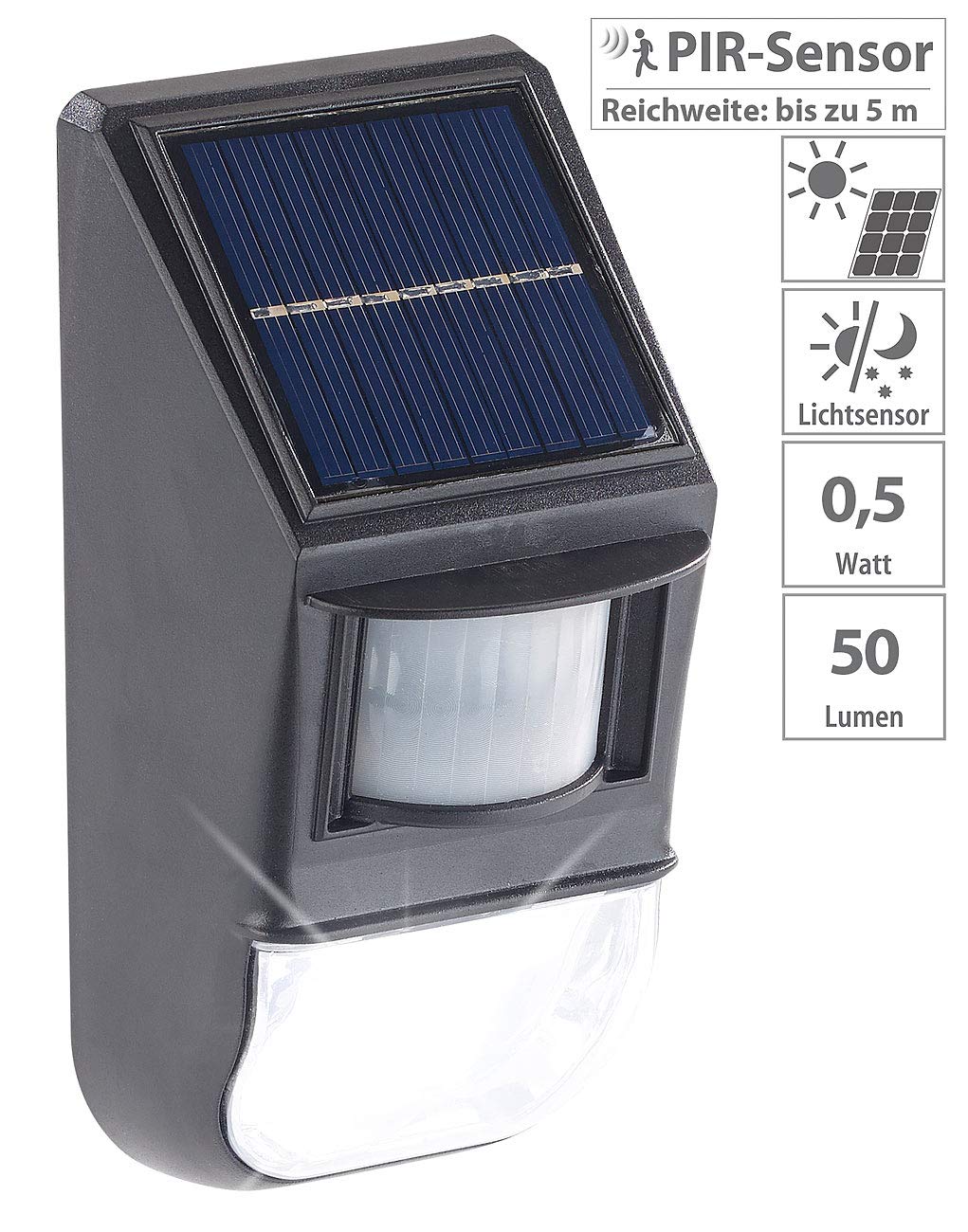 Lunartec Außenbeleuchtung Solar-Wandleuchte Bewegungsmelder 50 lm