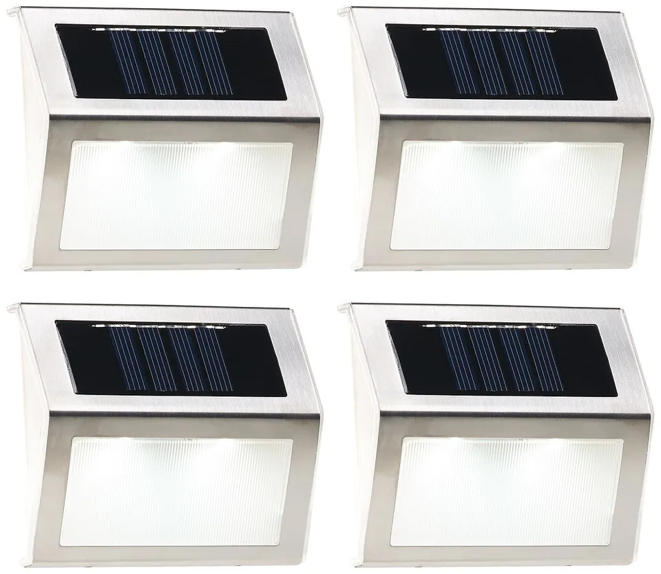 Lunartec Außenbeleuchtung Treppen-Solarleuchten 4er-Set Edelstahl
