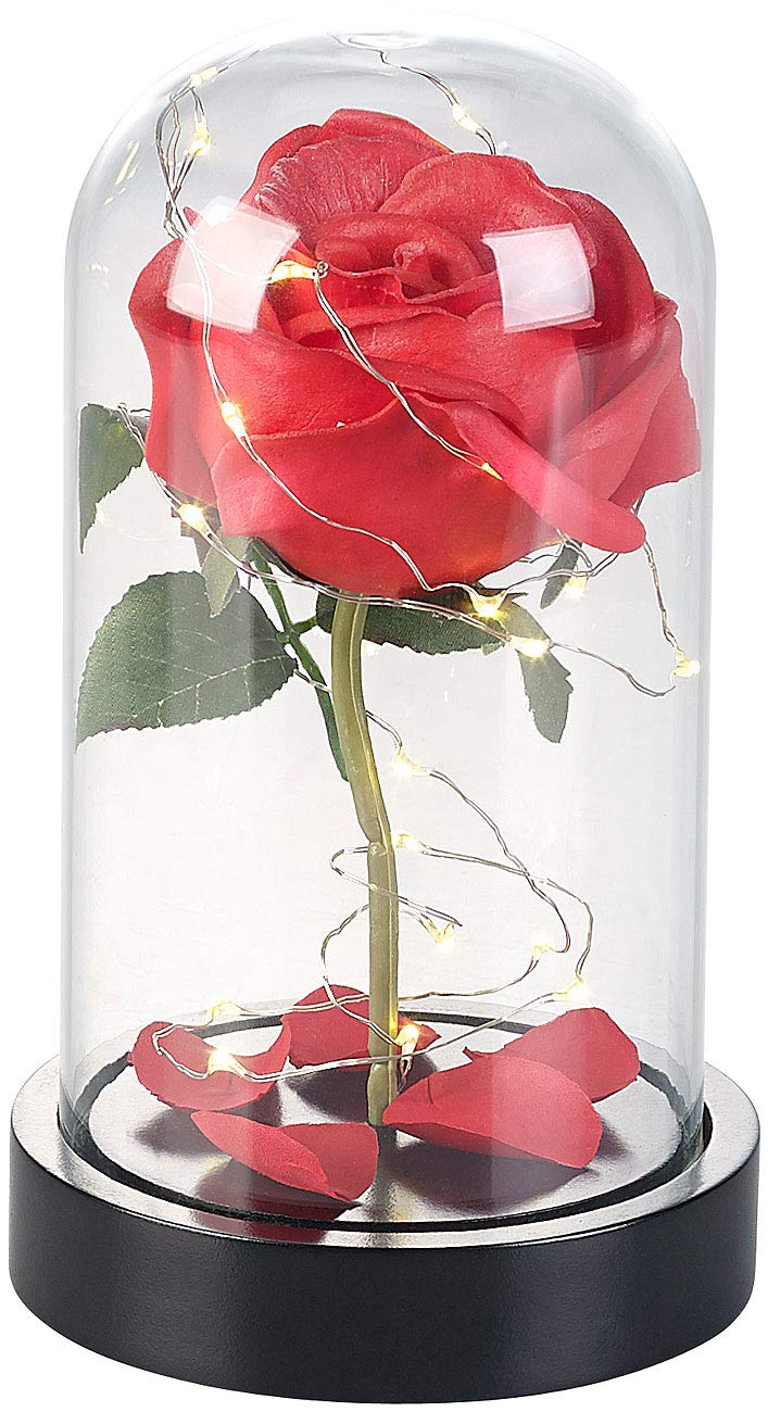Lunartec Licht-Dekoration Rose im Glas LED rot 11,5x20cm