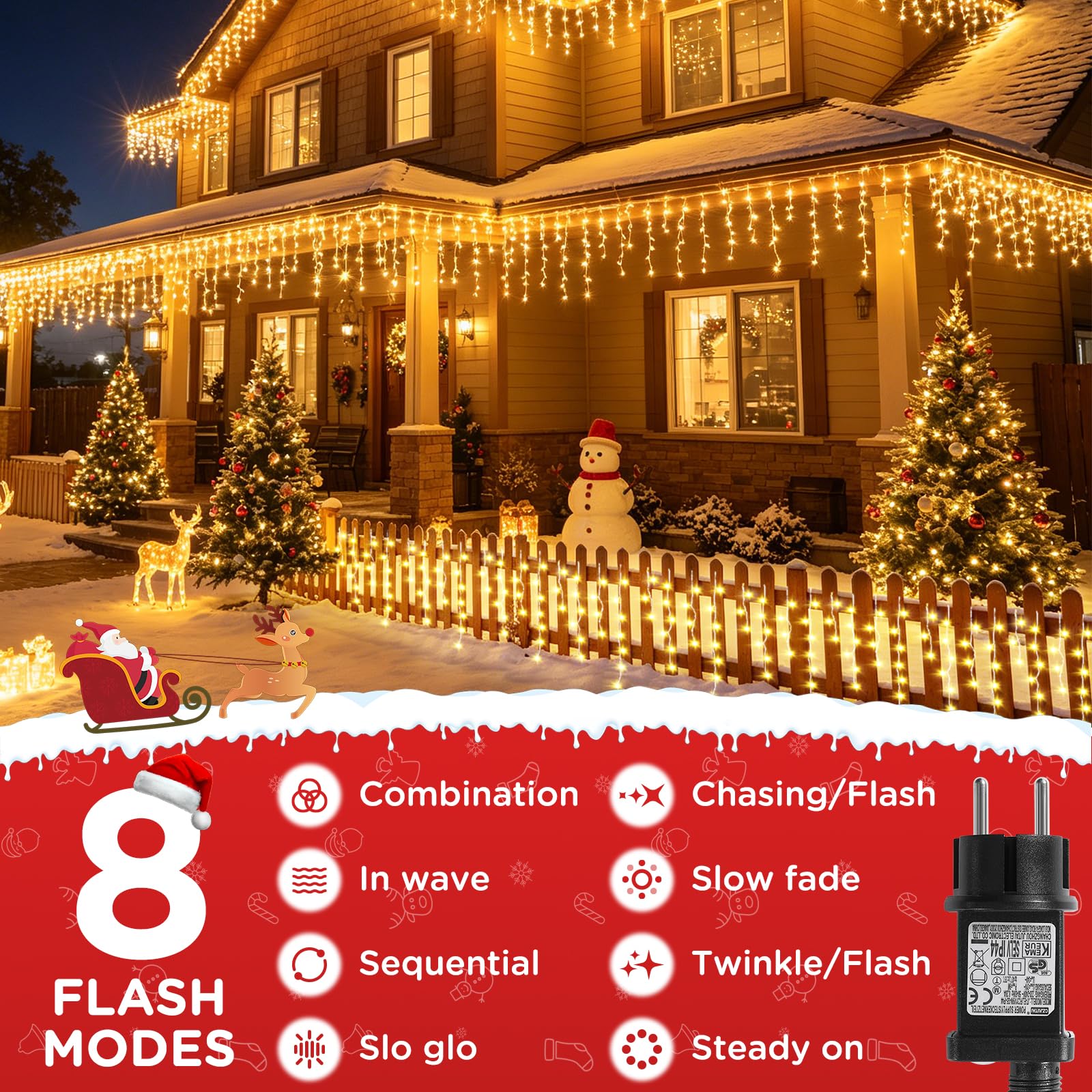 elktry Eisregen Lichterkette 20m 800 LED warmweiß mit Timer