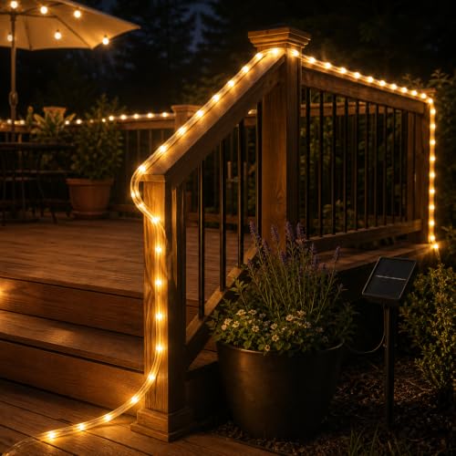 Bxroiu Lichtschlauch 10 m 100 LED Schlauch Weiß solar