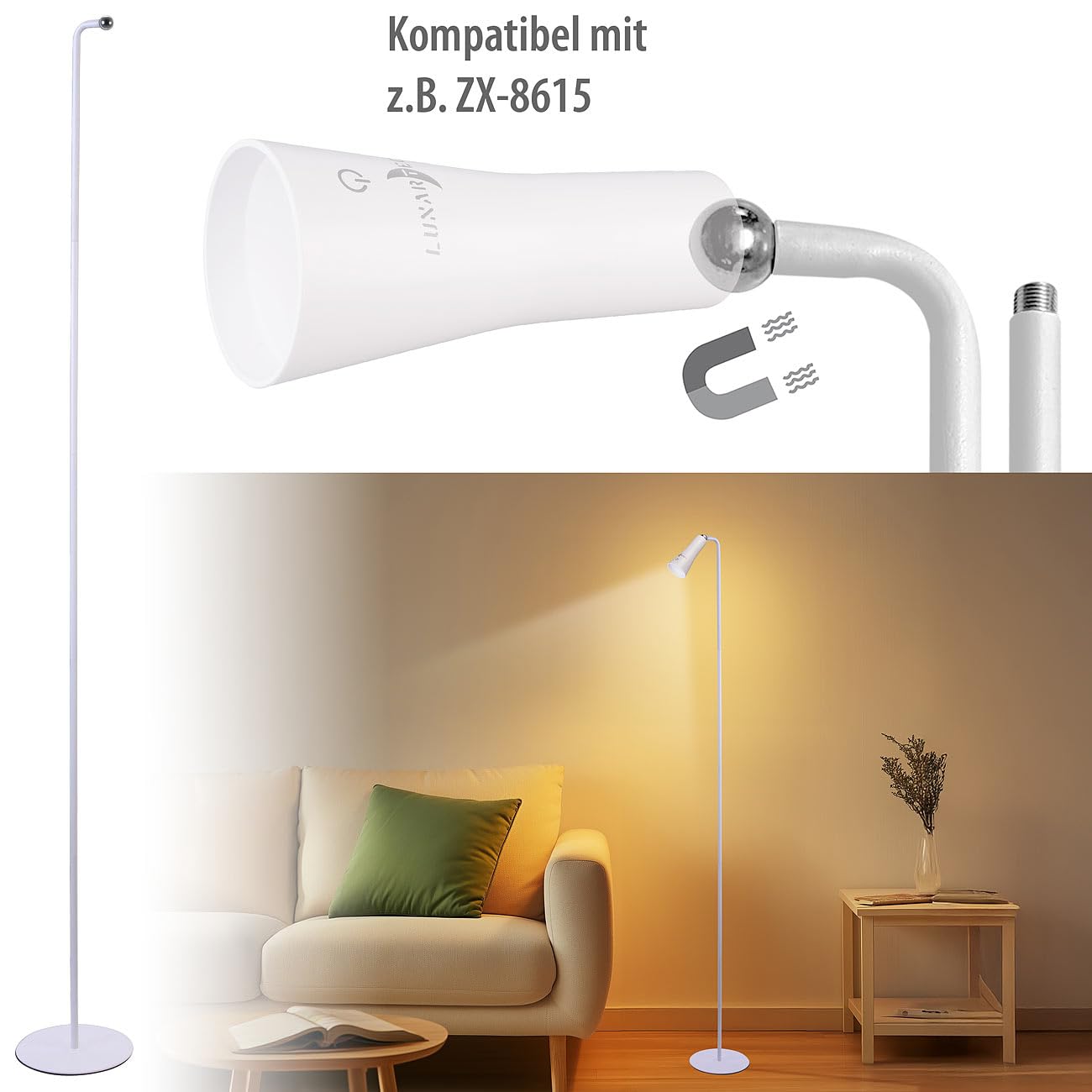Lunartec Innenbeleuchtung Bodenständer magnetisch 150 cm weiß
