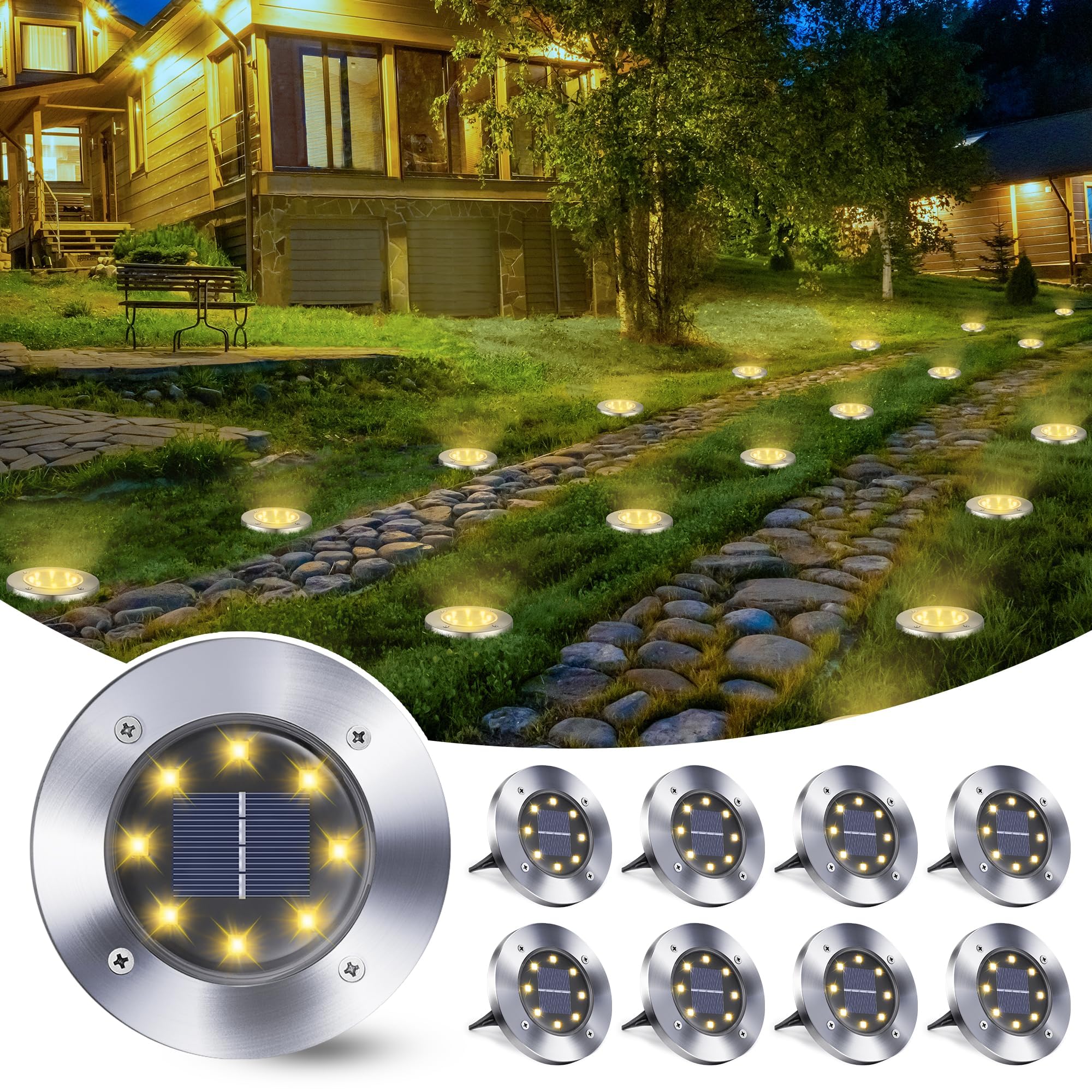 Qedertek Lighting Solar Bodenleuchten 8 Stück weiß IP65 Edelstahl
