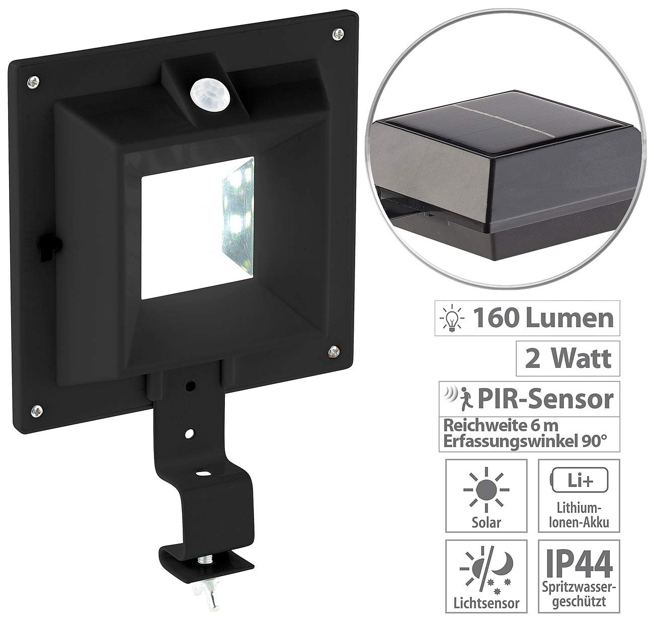 Lunartec Außenbeleuchtung Solar-Dachrinnenleuchte IP44 schwarz