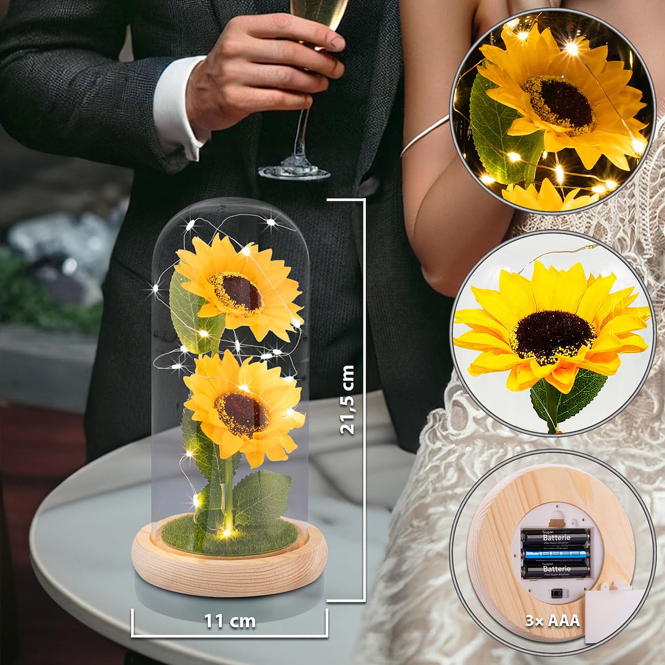 Lunartec Innenbeleuchtung Sonnenblumen Glas LED 21,5cm